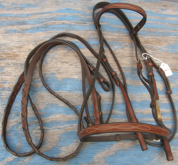English Saddle Pony Size Dark Brown Raised Leather Horse Bridle w/ Laced Reins 