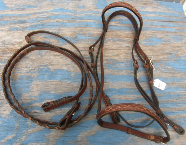 Fancy Stitched Round Raised Snaffle Bridle English Bridle Laced Reins Brown Cob/Horse