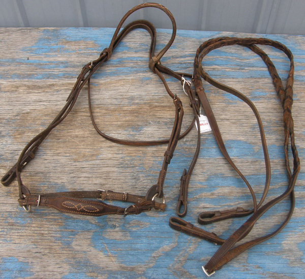 Crosby Fancy Stitched Round Raised Snaffle Bridle Adjustable Dropped Noseband English Bridle Laced Reins Dark Brown Horse