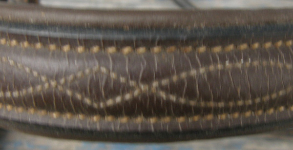 Fancy Stitched Round Raised Snaffle Bridle Padded Leather Lined Browband Noseband English Bridle Laced Reins Dark Brown Cob