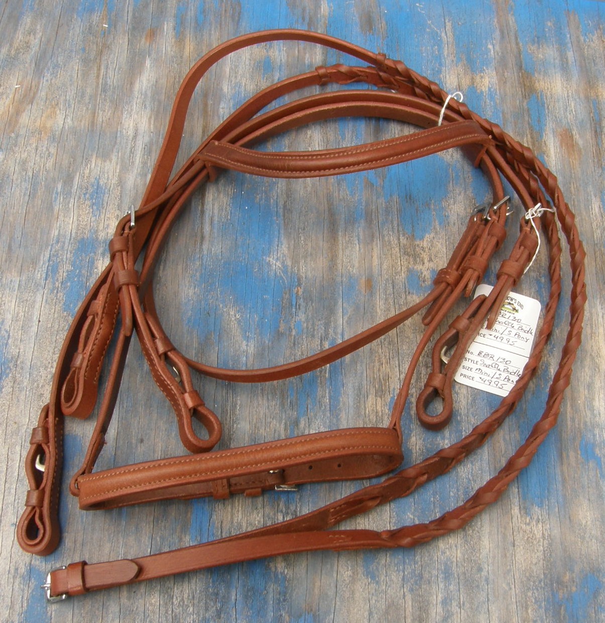 Round Raised English Bridle Snaffle Bridle Laced Reins Chestnut Mini Horse/Small Pony