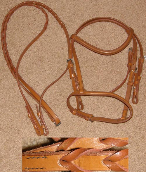 Amadeus Brand  English Snaffle Bridle w/Laced Leather Reins Light Tan Leather 