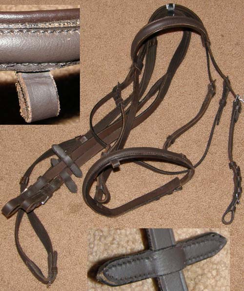 Round Raised Snaffle Bridle Flash Noseband Leather Lined Padded English Bridle Web Reins Brown Cob