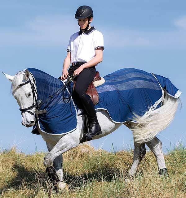 Horseware Amigo FlyRider Fly Sheet Fly Hood Navy/Silver Horse M L