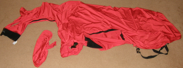 HorzeHoods HorzeBodz Lycra Full Body Slinky Sheet with Ears Zippered Mane Tamer Slinky Sheet Sleazy Sheet Tail Bag 69"-72" Horse Red Alert