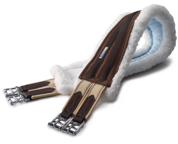 Union Hill Lettia Coolmax Fleece Girth Chafeless Fleece Lined Synthetic English Girth Dual Elastic Ends Brown 48"