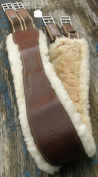 Dover 54” Removable Sheepskin Girth Shaped Leather English Girth Dual Elastic End Girth