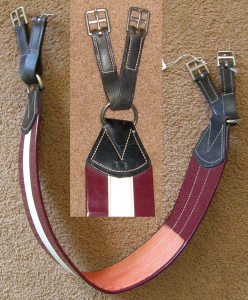 44" Humane Patent Leather English Girth Equalizer Girth Burgundy/White
