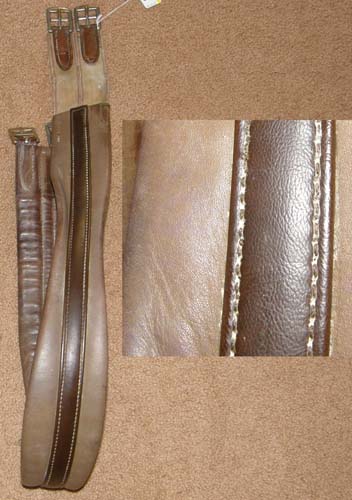 49” Shaped Leather English Girth Elastic Ends Contour Girth Taupe Brown