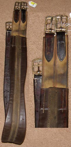 54" Shaped Padded Leather Overlay English Girth Elastic Ends Brown