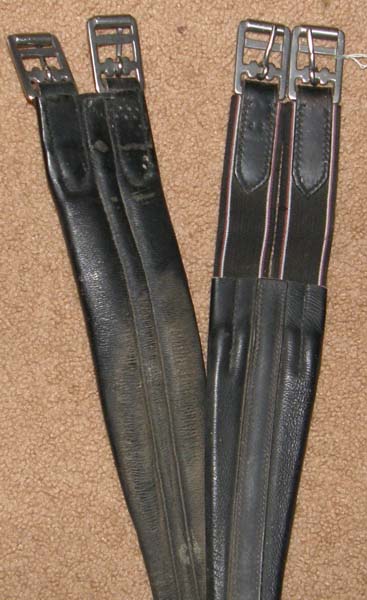 46” Chafeless Shaped Leather Padded English Girth Elastic Ends Black