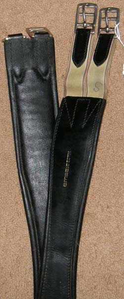 Crosby? Bevel? 46” Shaped Leather Overlay Contour Girth Padded Leather English Girth Elastic Ends Dark Brown