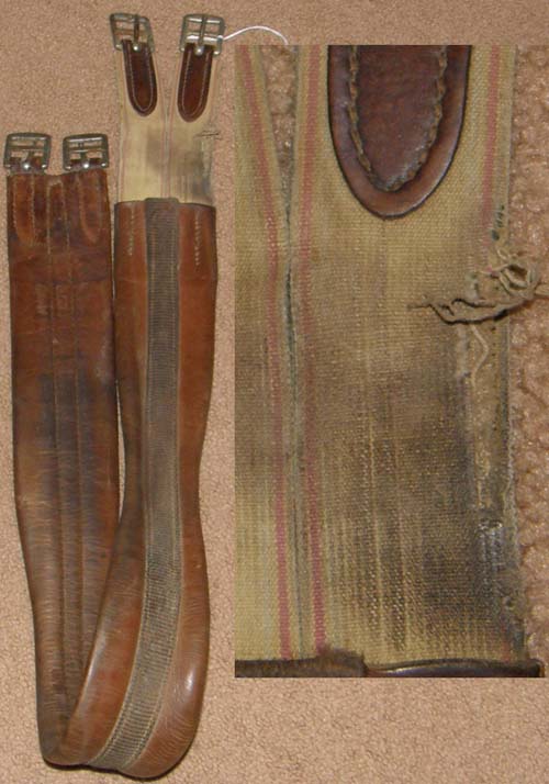 48” Shaped Leather Contour Girth Leather English Girth Elastic Ends Brown