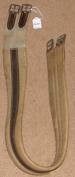 44” Shaped Leather Contour Girth Leather English Girth Elastic Ends Tan/Brown