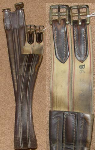 46" Shaped Leather English Girth Padded Elastic Ends Dark Brown