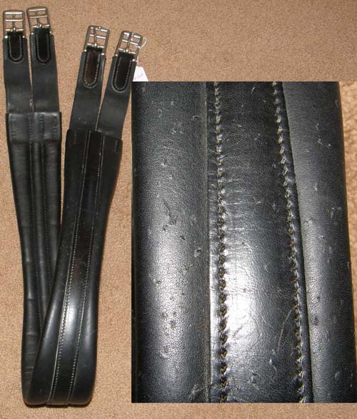 52" Shaped Leather Overlay English Girth Double Elastic Ends Padded English Girth Dual Elastic Black