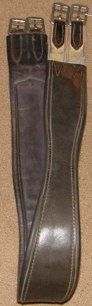Shaped Leather Overlay English Girth Padded Contour Girth with Elastic Ends Brown 53"