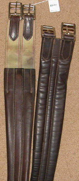 48” Shaped Leather Overlay English Girth Elastic Ends Contour Girth Padded