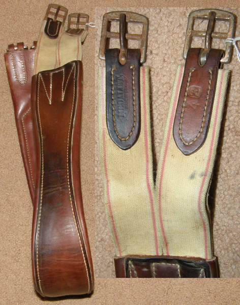 Medalist 44” Shaped Leather Overlay English Girth Elastic Ends Contour Girth Padded Leather Girth Brown