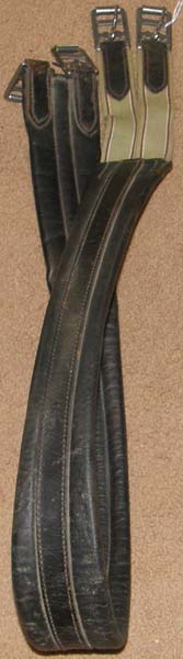 56” Shaped Leather Overlay English Girth Elastic Ends Contour Girth Padded Leather Girth Dark Brown
