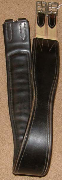 48” Shaped Leather Overlay English Girth Padded Shaped Leather English Girth Elastic Ends Dark Brown