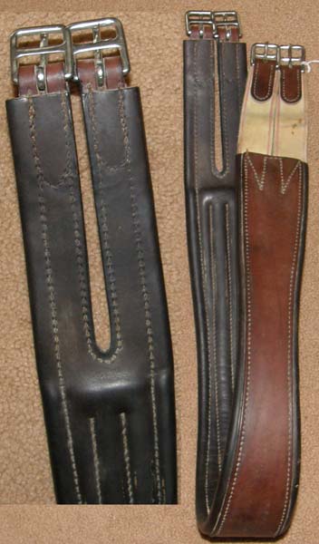 52" Split End Leather Overlay English Girth Padded Shaped Leather English Girth Elastic Ends Brown