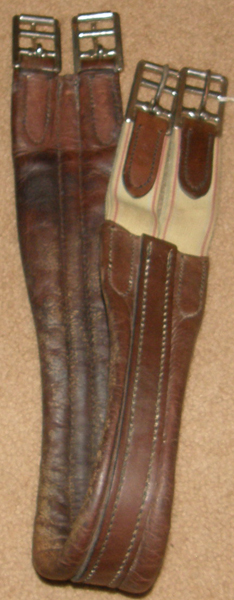 34" Shaped Leather English Girth Padded Contour Girth Elastic Ends Pony Girth Brown