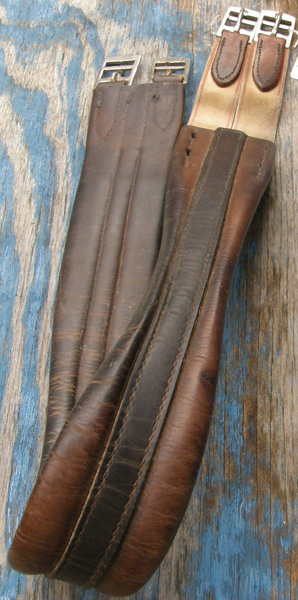 Padded Shaped Leather Overlay English Girth Elastic Ends Dark Brown 46"
