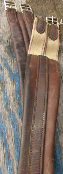 Padded Shaped Leather Overlay English Girth Elastic Ends Dark Brown 50"