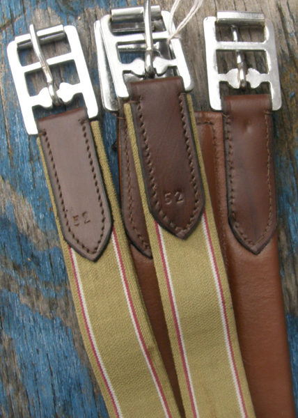 Anti-Chafe Girth Shaped Leather English Girth with Elastic Ends Dark Chestnut Brown 52"