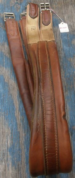 49" Split End English Girth Padded Shaped Leather English Girth Elastic Ends Brown