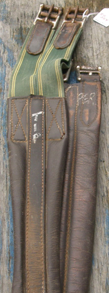 49" Shaped Leather Overlay English Girth with Elastic Ends Brown