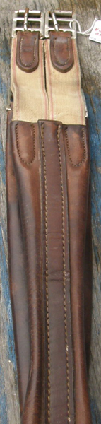 48" Shaped Leather Overlay English Girth with Elastic Ends Brown