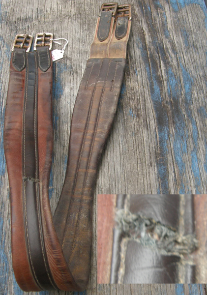 50" Shaped Leather Overlay English Girth with Elastic Ends Brown