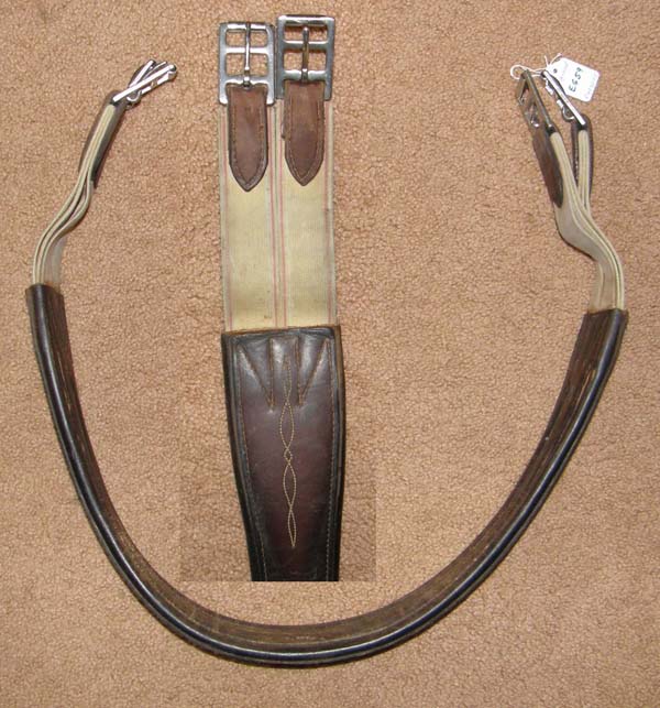 Edgewood 46" Double Elastic Ends Fancy Leather Overlay Shaped Leather Girth Contour Leather English Girth Dark Brown