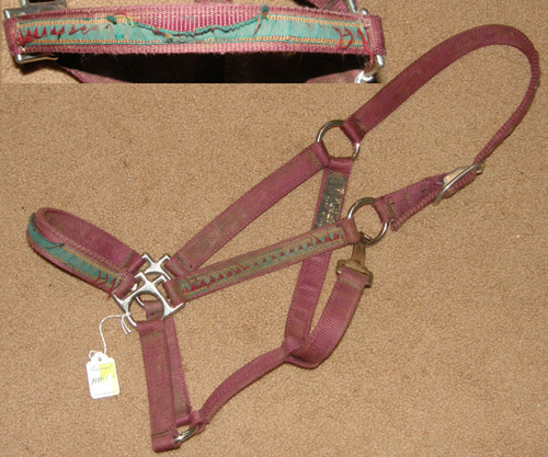Ronmar Nylon Halter with Throat Snap Horse Halter Burgundy Trim Overlay