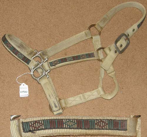 Valhoma Heavy Duty Adjustable Halter Nylon Halter Horse Halter Tan Southwestern Trim Overlay