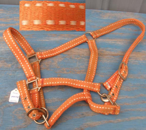 Horze Nylon Halter with Throat Snap Adjustable Horse Halter Orange Buckstitch Horse