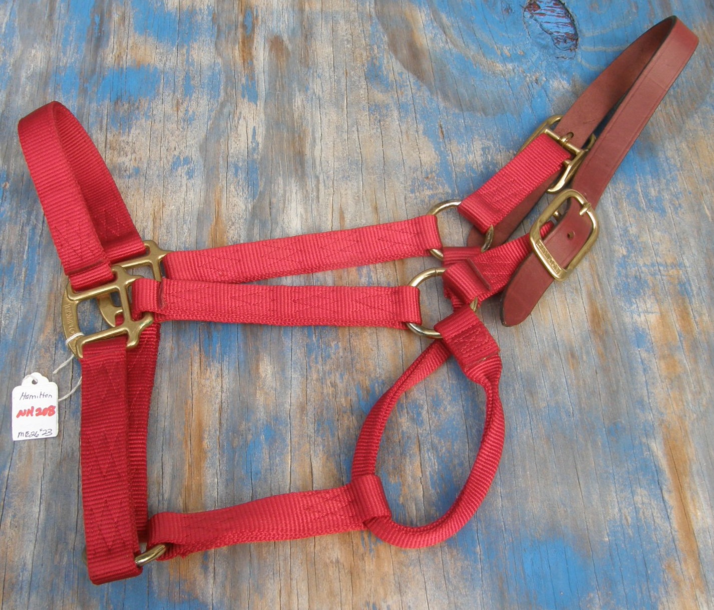 Hamilton 1" Nylon Breakaway Halter Nylon Safety Halter with Leather Crown Horse Halter Red