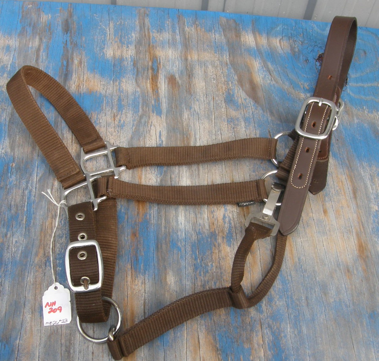 1" Nylon Breakaway Halter Nylon Safety Halter with Leather Crown Adjustable Chin Throat Snap Horse/L Horse Halter Brown