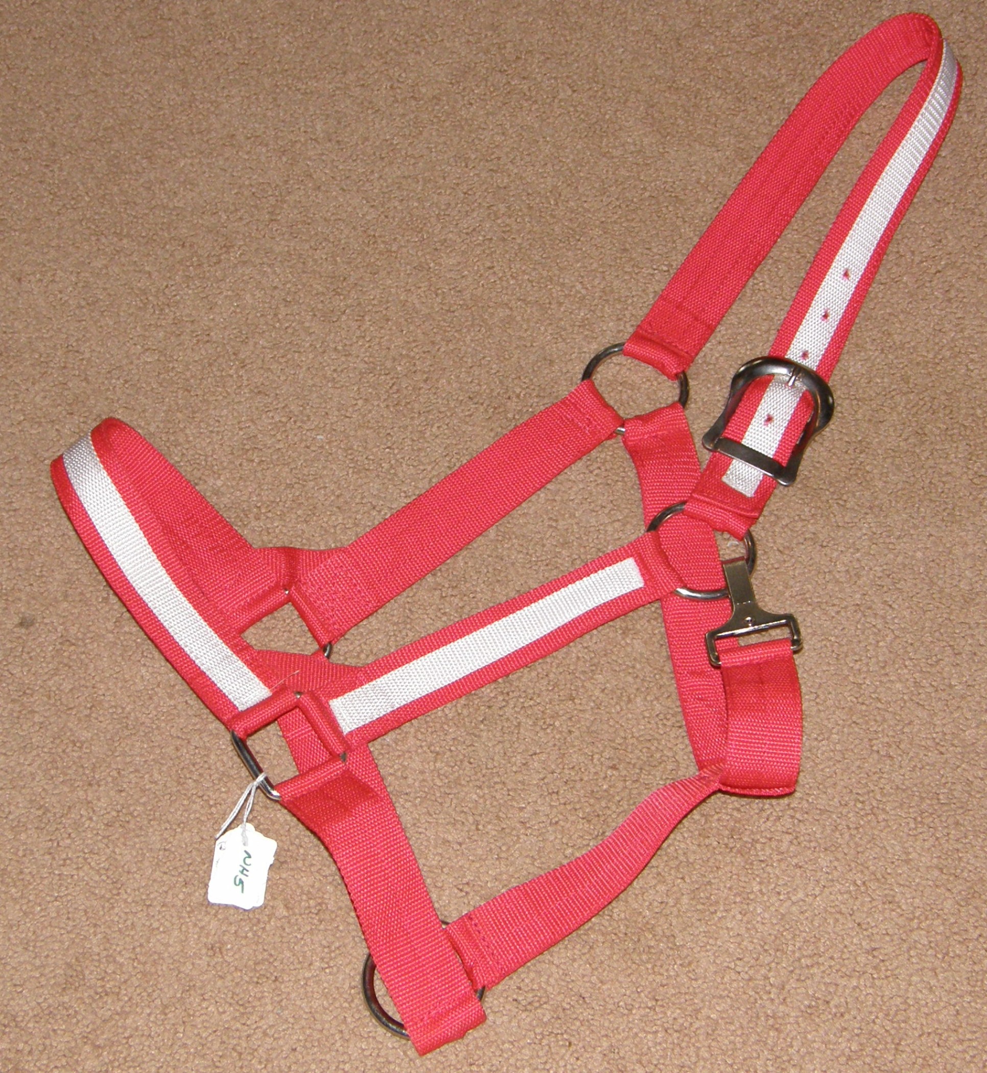 Draft Horse Halter M Draft Nylon Halter with Throat Snap Red/White