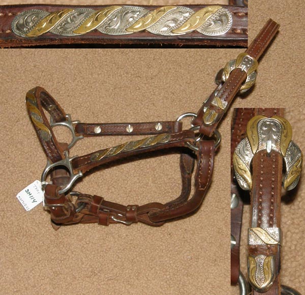 Tory Leather Western Show Halter Stock Halter Silver Show Halter Silver & Gold Trim Weanling/Pony/Class B Mini Horse