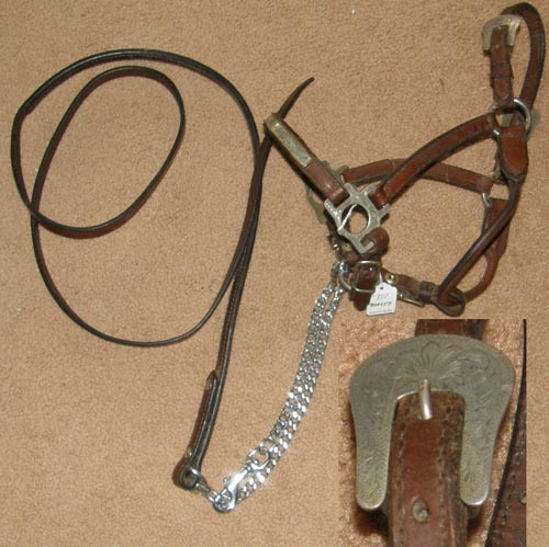 Vintage Circle Y Western Show Halter Stock Halter Silver Show Halter Leather Halter Engraved Alpaca Mexico Silver Trim Brown Weanling