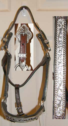 Circle Y Western Stock Show Halter Dark Oil Alpaca Mexico Silver Trim Weanling Horse/Class B Mini Horse Show Halter