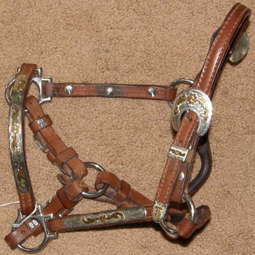Kathys? Tory? Western Show Halter Stock Halter Silver Show Halter Alpaca Mexico Silver Trim Brown Weanling/Pony/Class B Mini Horse Show Halter