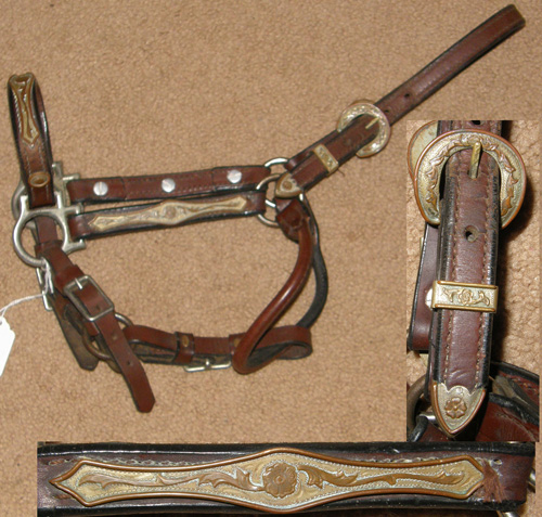 Vintage Yearling Western Stock Show Halter Silver Show Halter Silver/Gold Trim Brown L Pony/Cob/Yearling Horse