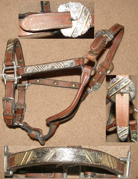 Vintage Moran Silver Western Show Halter Stock Halter Mexico Silver Show Halter Gold Design Brown L Pony/Cob/Yearling Horse