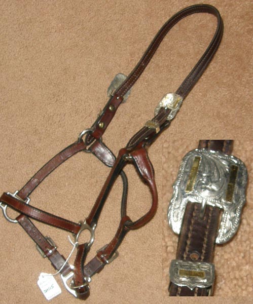 Kathys? Tory? Circle Y? Leather Halter Mexico Silver Buckles Western Stock Show Halter Silver Show Halter Engraved Silver Trim Fancy Stable Halter Brown Yearling/Cob/S Horse