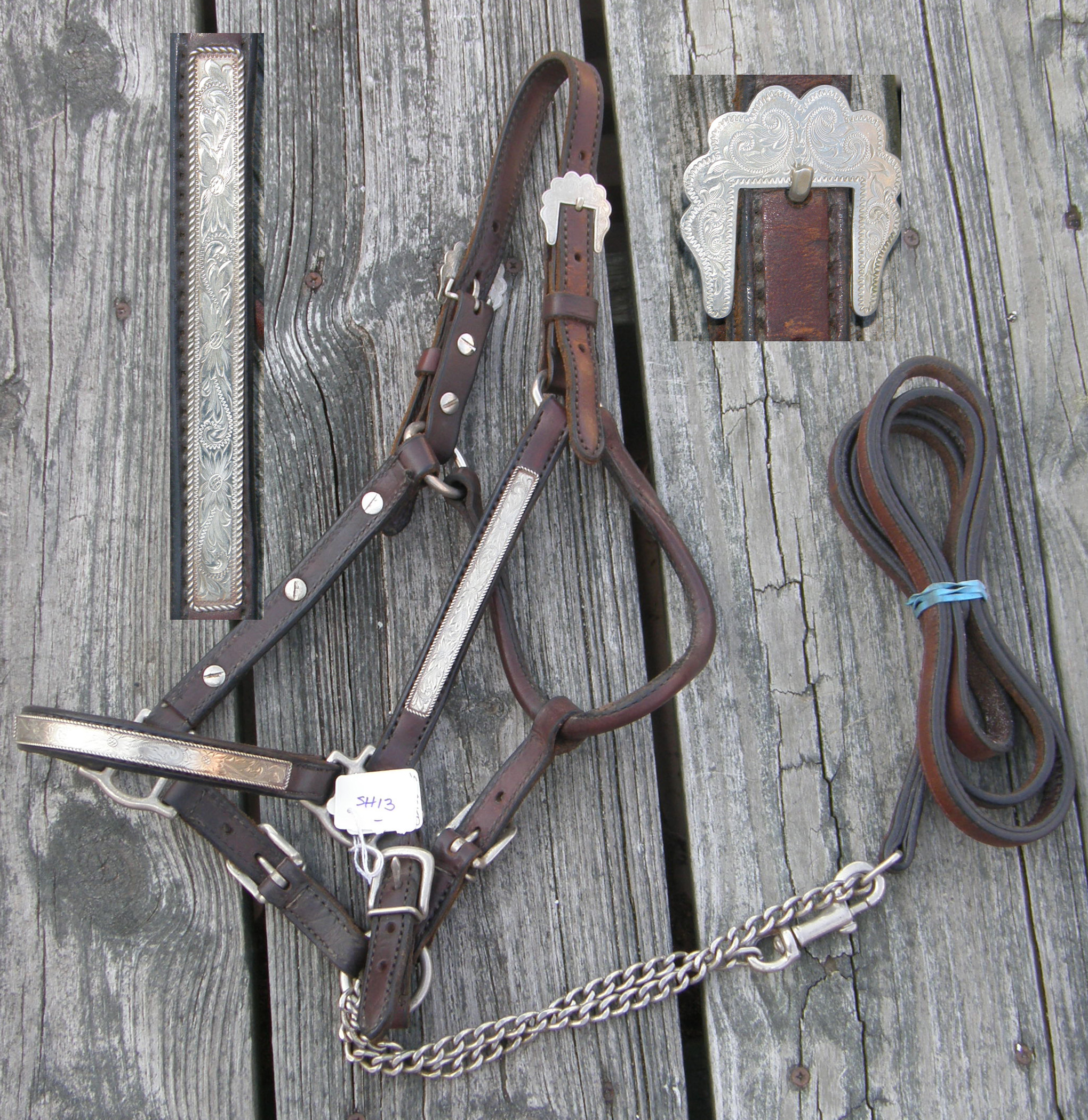 Vintage Billy Royal? Western Stock Show Halter Silver Show Halter & Lead w/Chain Dark Oil Cob/Yearling/S Horse