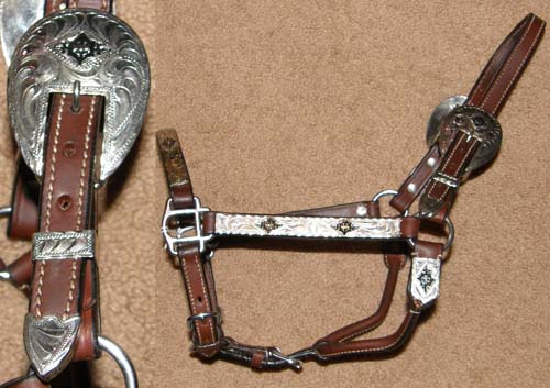 Kathys? Western Show Halter Stock Halter Silver Show Halter with Black Onyx & Silver Trim Yearling Horse